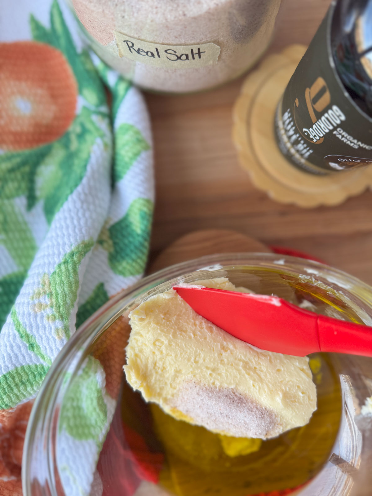 Cultured Homemade Spreadable Butter with Olive Oil making cultured olive butter