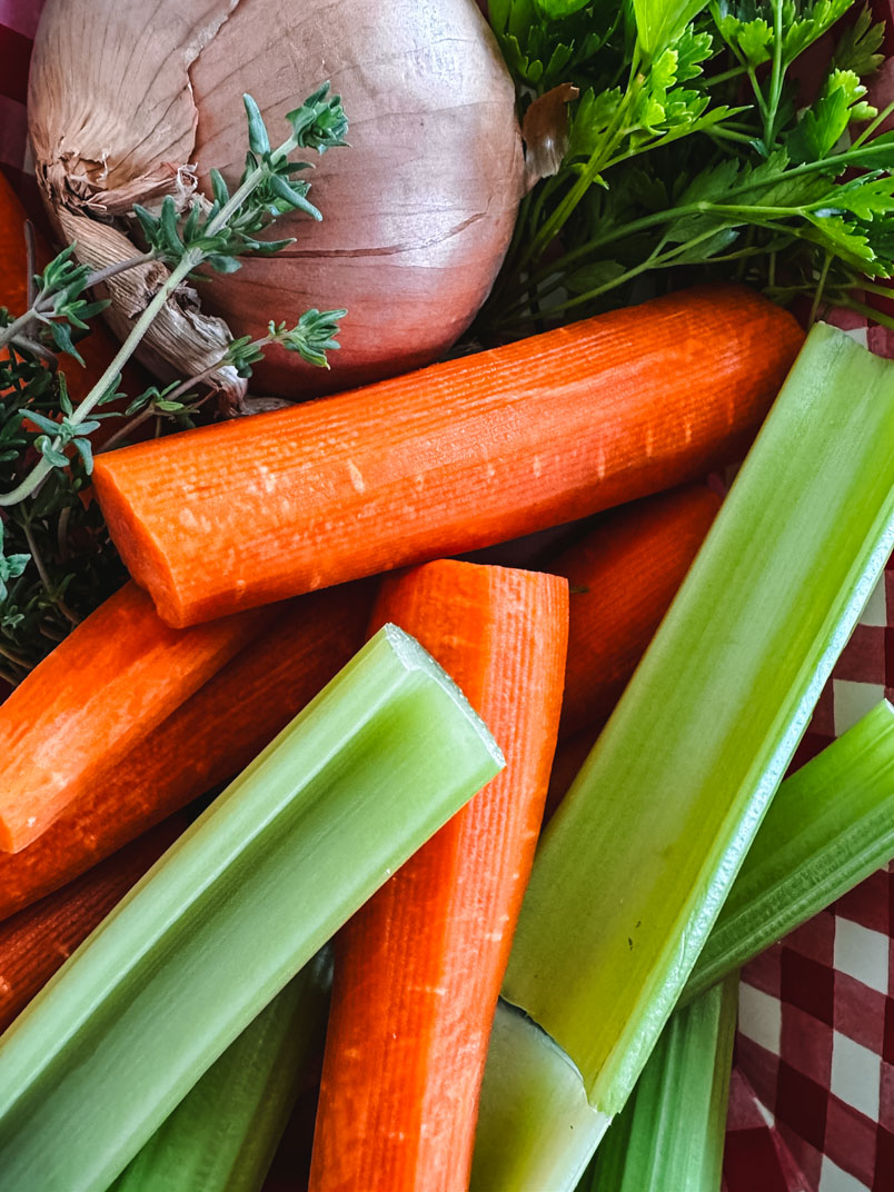 Vegetables for Easy Chicken Broth From a Whole Chicken carrots, celery, and onion, for chicken broth