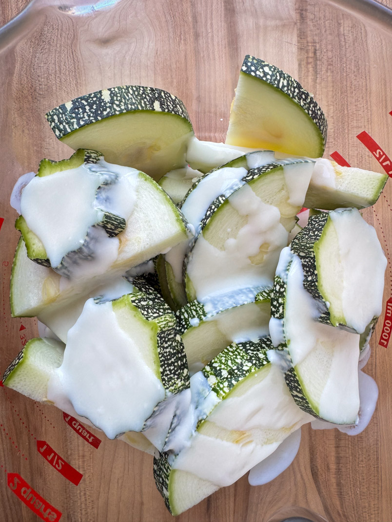 sliced zucchini with plain yogurt