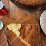 einkorn whole wheat banana cake slice with bananas
