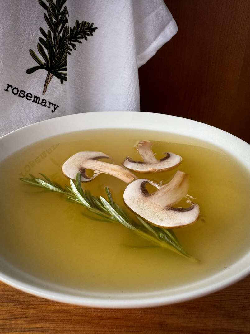 easy homemade chicken broth from thighs and drumsticks with mushrooms and rosemary