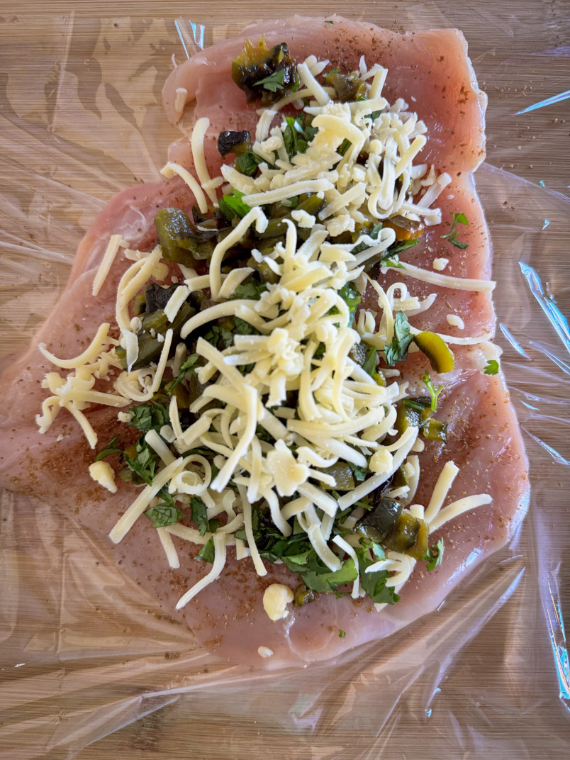 butterfly chicken breast with roasted poblano and mozzarella