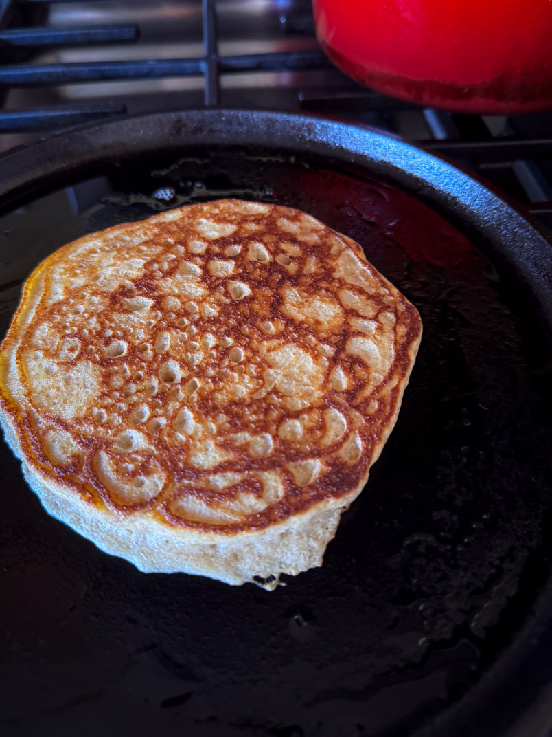 fresh milled einkorn wheat pancakes on a cast iron griddle fresh milled einkorn wheat pancakes on a cast iron griddle