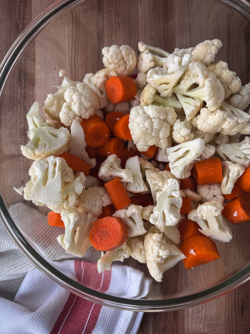 chopped cauliflower and carrots