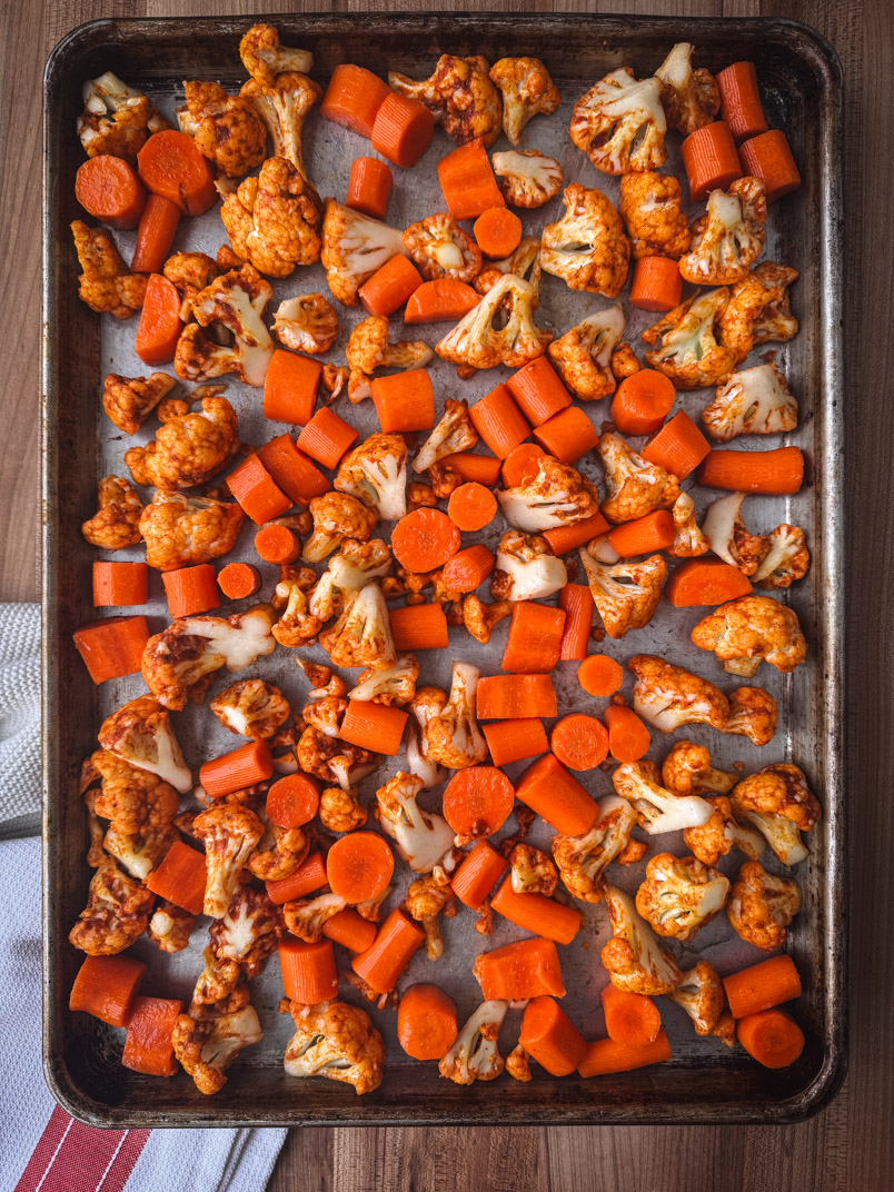 roasting carrots and cauliflower