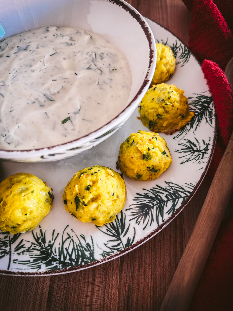 loaded potato bites with chive dip