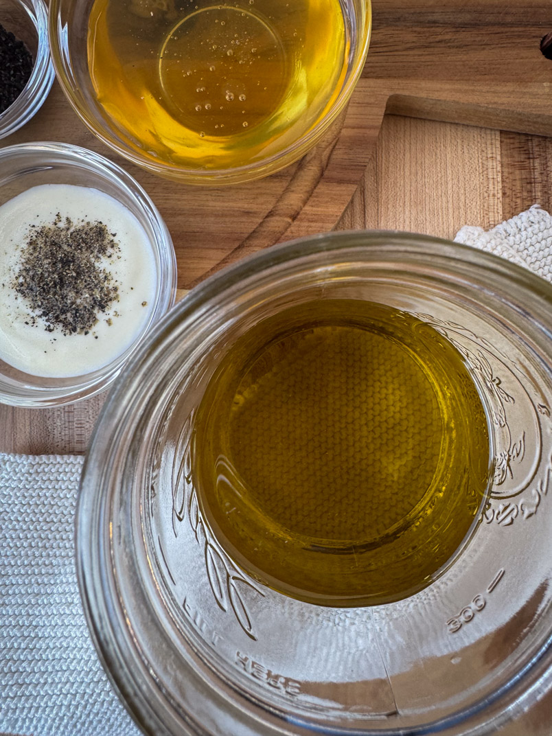 olive oil, sea salt, apple cider vinegar