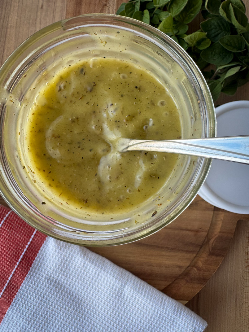 homemade healthy salad dressing: oregano vinaigrette with honey