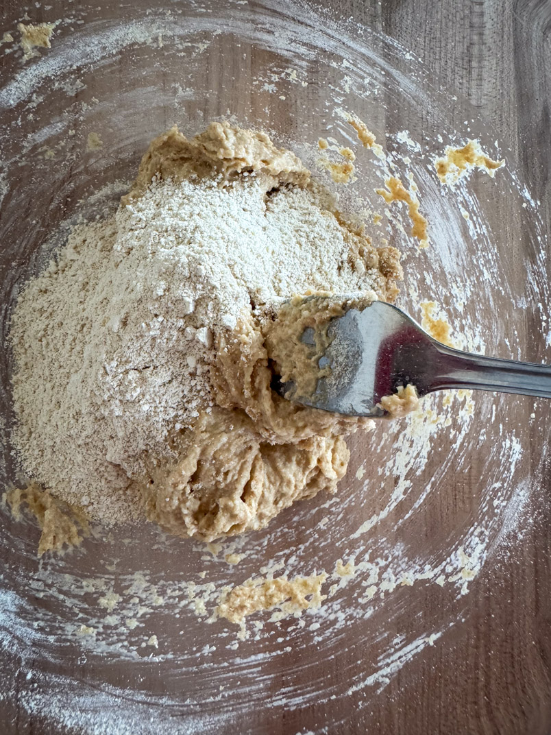 Stir to make flatbread dough
