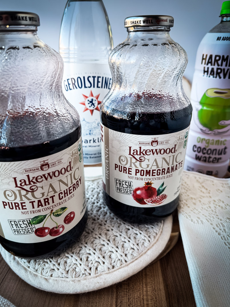 tart cherry pomegranate drink with mineral water and coconut water