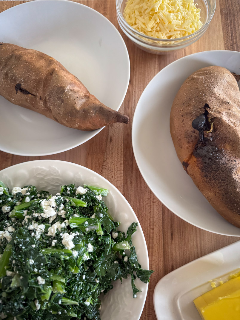 white fleshed sweet potatoes topped with kale and cottage cheese white fleshed sweet potatoes topped with kale and cottage cheese