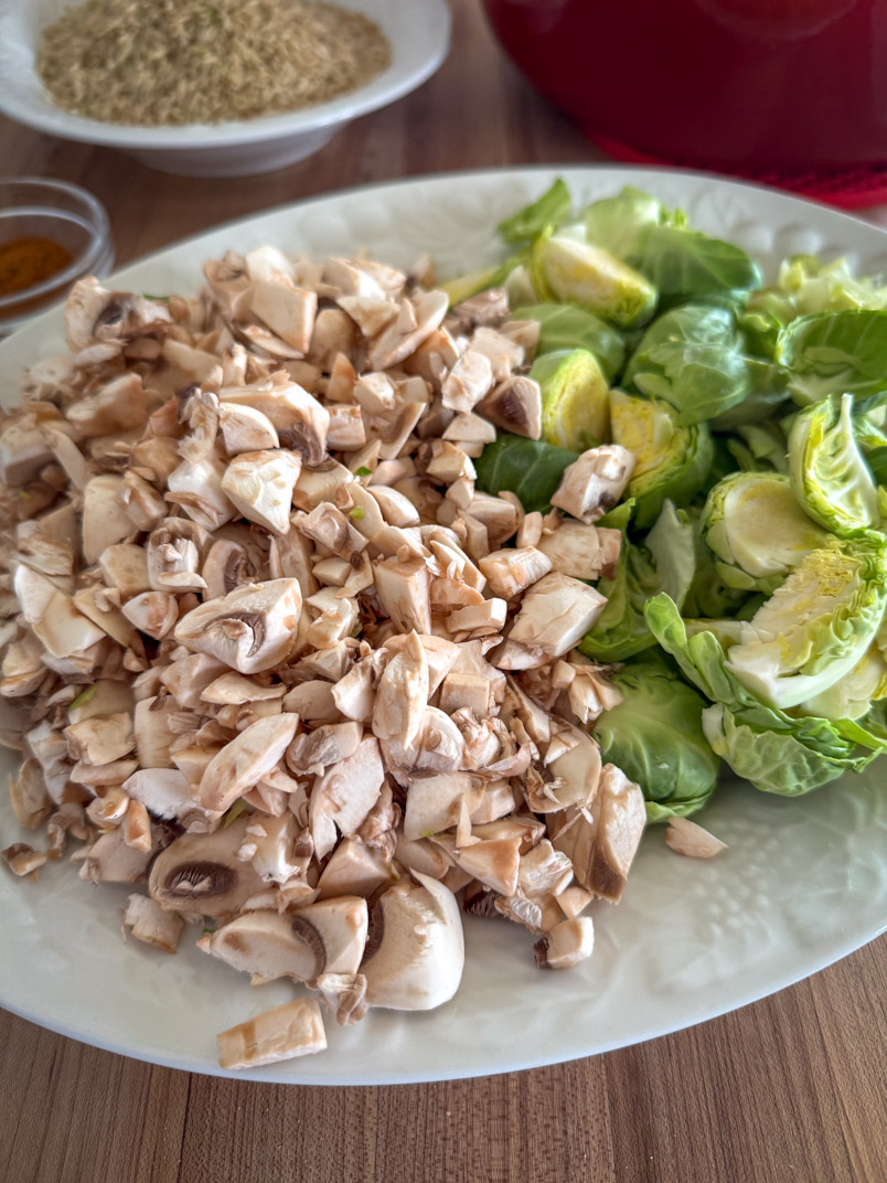 chopped mushrooms and brussel sprouts for an easy healthy dinner chopped mushrooms and brussel sprouts for an easy healthy dinner